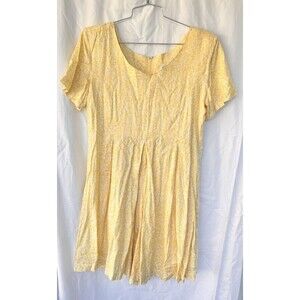 Vintage FADS Ditsy Yellow Floral Midi Dress Women’s L Pockets Cottage Prairie
